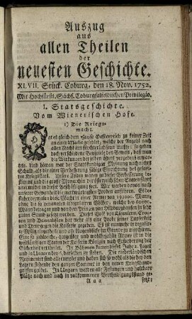 XLVII. Stück. Coburg, den 18. Nov. 1752.