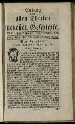XLVII. Stück. Coburg, den 18. Nov. 1752.