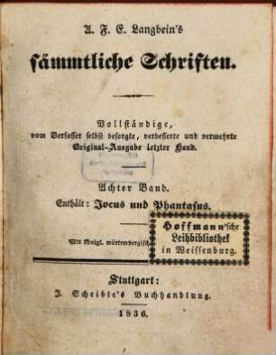 A. F. E. Langbeins prosaische Werke. 3, Jocus und Phantasus