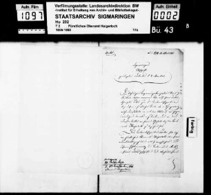 Anstellung des bisherigen Regierungskanzlisten Aloys Sauter als zweiter Rentamtsschreiber