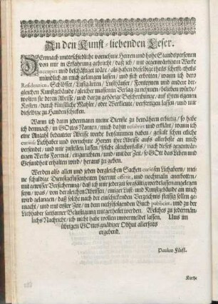 An den Kunst-liebenden Leser.
