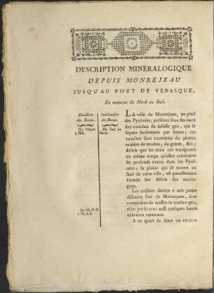 Description Minéralogique Depuis Monrejeau Jusqu'au Port De Vénasque, ...