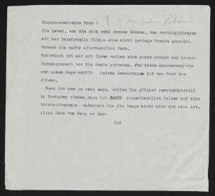 Brief von Gerhart Hauptmann an Unbekannt