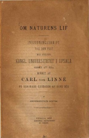 Om naturens lif : (Programm.)