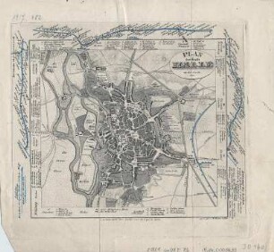 Stadtplan von Halle mit Eisenbahnstrecke, 1:25 000, Kupferstich, 1840
