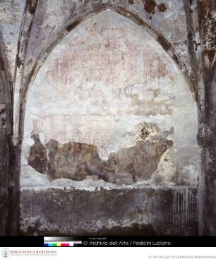 Geschichten von San Ladislao. Sinopien, Heiliger Ladislaus verehrt die Stephanskrone. Einweihung der Santa Maria Incoronata