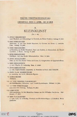 Erster Versteigerungstag: Dienstag, den 8. April 1930 (NR. 1-469)