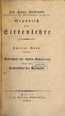Joh. Heinr. Tieftrunks Grundriss der Sittenlehre, 2. Wissenschaft der äußern Gesetzgebung oder die Rechtslehre der Vernunft