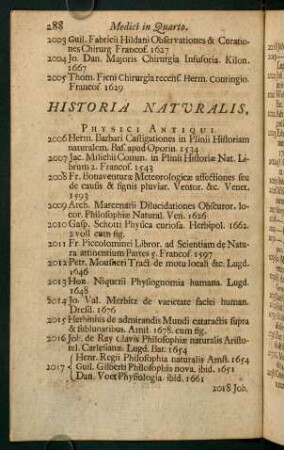 Historia Naturalis. Physici In Quarto.