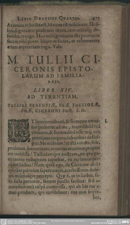 M. Tullii Ciceronis Epistolarum Ad Familiareis, Liber XIV, Ad Terentiam