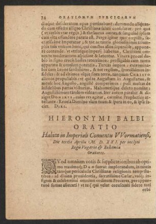 Hieronymi Balbi Oratio ...