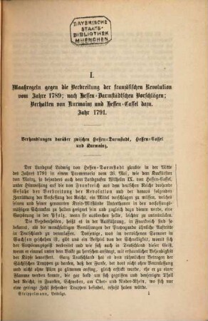 Beiträge zur Geschichte Hessen-Cassels : Hessen. - Frankreich., 1,1. Jahr 1791 bis 1814