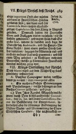 VII. Kriegs-Verfassung des Reichs. - IX. Afaires mit außwertigen Potentaten.