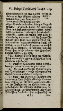 VII. Kriegs-Verfassung des Reichs. - IX. Afaires mit außwertigen Potentaten.