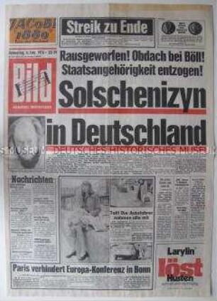 Tageszeitung "Bild" zur Ausweisung von Alexander Solshenizyn aus der Sowjetunion