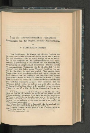 Über die landwirtschaftlichen Verhältnisse Germaniens um den Beginn unserer Zeitrechnung.