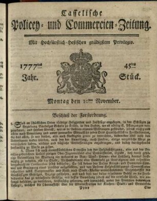 45tes Stueck, Montag den 10ten November 1777