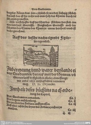Innhalt dises büchlins nach ordenung der Capitel.