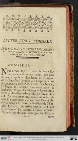 Lettre Vingt Troisième: Sur les Poëtes Latins Modernes