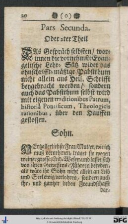 Pars Secunda, Oder 2ter Theil.