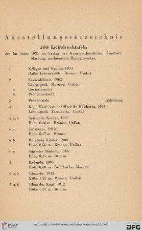 100 Lichtdrucktafeln des im Jahre 1931 im Verlag des Kunstgeschichtlichen Seminars, Marburg, erschienenen Mappenwerkes(Nr. 1-100)