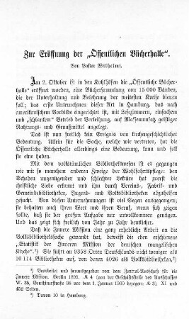 Zur Eröffnung der "Öffentlichen Bücherhalle".