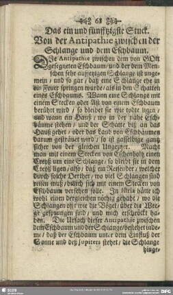 Das ein und fünfftzigste Stuck. Von der Antipathie zwischen der Schlange und dem Eschbaum