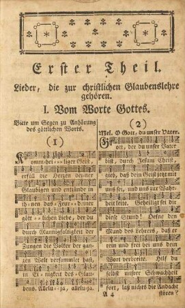 Erster Theil. Lieder, die zur christlichen Glaubenslehre gehören