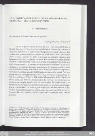 Une Communauté Insulaire En Méditerranée Orientale: Les Turcs De Chypre