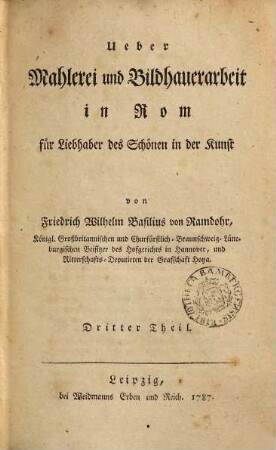Ueber Mahlerei und Bildhauerarbeit in Rom : für Liebhaber des Schönen in der Kunst, 3