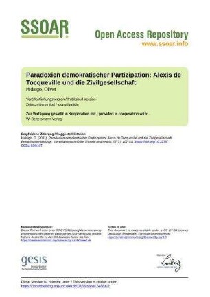 Paradoxien demokratischer Partizipation: Alexis de Tocqueville und die Zivilgesellschaft