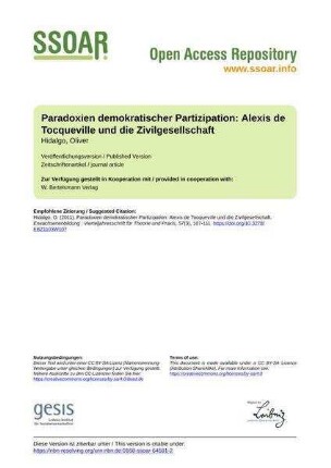 Paradoxien demokratischer Partizipation: Alexis de Tocqueville und die Zivilgesellschaft