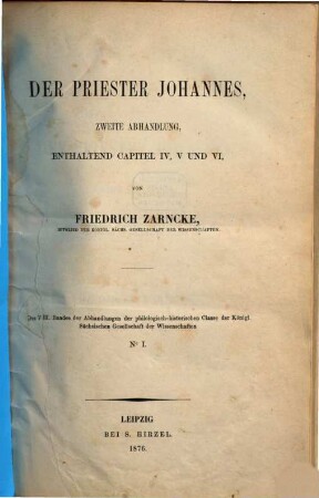 Der Priester Johannes, 2. enthaltend Capitel IV, V und VI