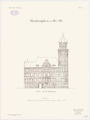 Polizeidienstgebäude, Köln: Seitenansicht 1:150