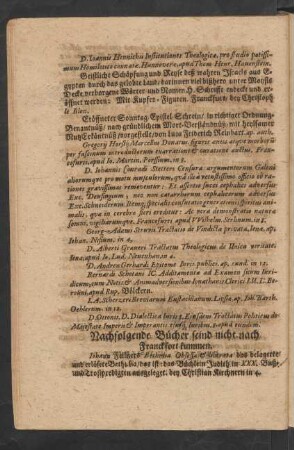Nachfolgende Bücher seind nicht nach Franckfort kummen.