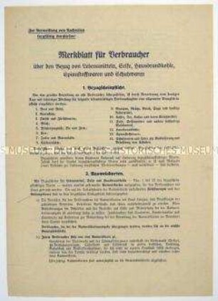 Merkblatt für die Bewirtschaftung mit Lebensmitteln und Gebrauchsgütern