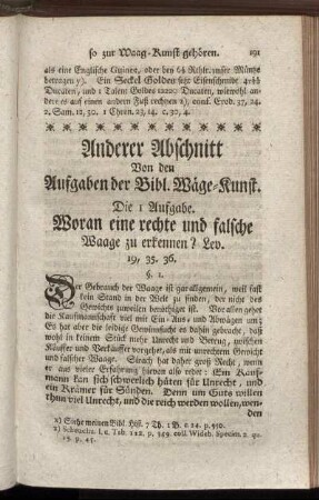 Anderer Abschnitt. Von den Aufgaben der Bibl. Wäge-Kunst.