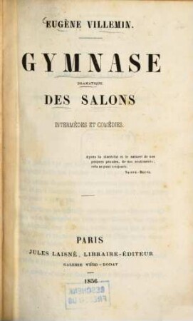 Gymnase dramatique des salons : Intermèdes et comédies