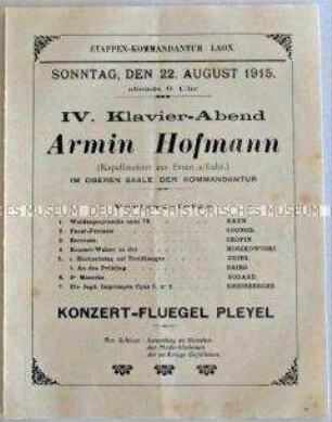 Programm eines Klavier-Abends für die deutsche Armee im besetzten Frankreich