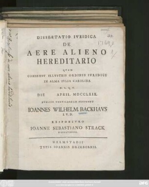Dissertatio Ivridica De Aere Alieno Hereditario