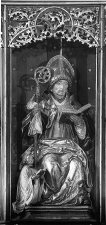 Flügelaltar : Flügelaltar. Holz, geschnitzt, gefaßt (nach 1518). Männlicher Heiliger aus dem Mittelschrein. Brombachtal, Pfarrkirche
