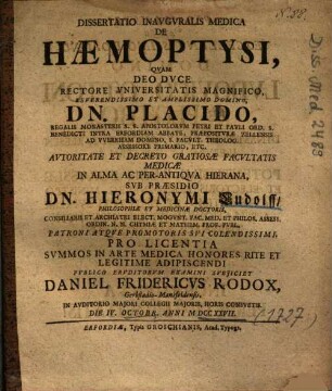 Dissertatio Inavgvralis Medica De Haemoptysi