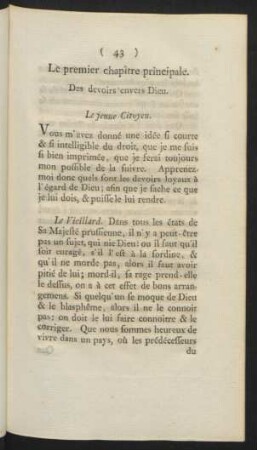 Le premier chapître principale. Des devoirs envers Dien