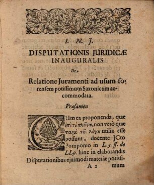Disputatio Inauguralis De Relatione Iuramenti Ad Forum Saxonicum Potissimum Accommodata : = Von Wiederheimschiebung des Eydes