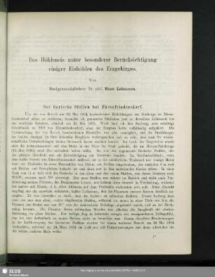 Das Höhleneis unter besonderer Berücksichtigung einiger Eishöhlen des Erzgebirges