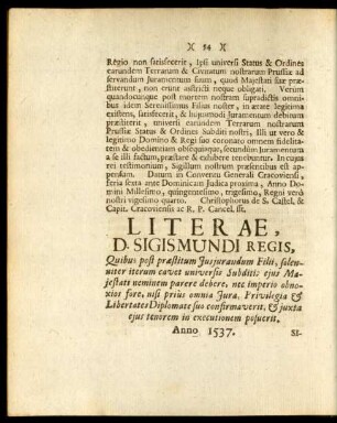 Literae D. Sigismundi Regis, ...