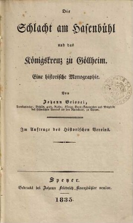 Die Schlacht am Hasenbühl und das Königskreuz zu Göllheim : eine historische Monographie