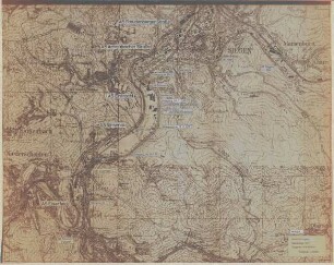 Hüttentalstraße (HTS): HTS-Übersichtsplan Gleisanlage der Siegener Kreisbahn. Inhalt: AS Freudenberger Straße, AS Achenbacher Straße, AS Eintracht, AS Rinsenau, AS Eiserfeld, Bhf. Siegen-Ost, Bhf. Hain, Bhf. Eintracht, Bhf. Eiserfeld, Bhf. Reinold Forster; Fa. Waldrich, Fa. Bertram, Fa. Samesreuther, Müller, Schuss, Fa. Westf. Eisen- und Blechwarenwerke, Da. Schallex; mit Stillegungsvermerken