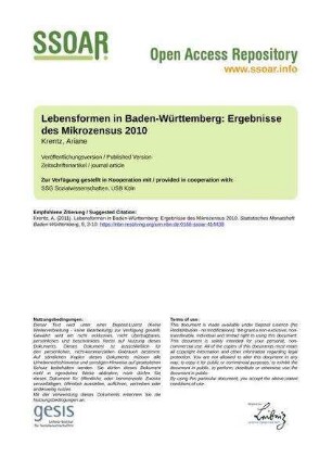 Lebensformen in Baden-Württemberg: Ergebnisse des Mikrozensus 2010