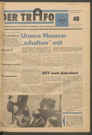 TRO-Betriebszeitung 'Der Trafo'; Nr. 48/1967 (13. Dezember 1967)